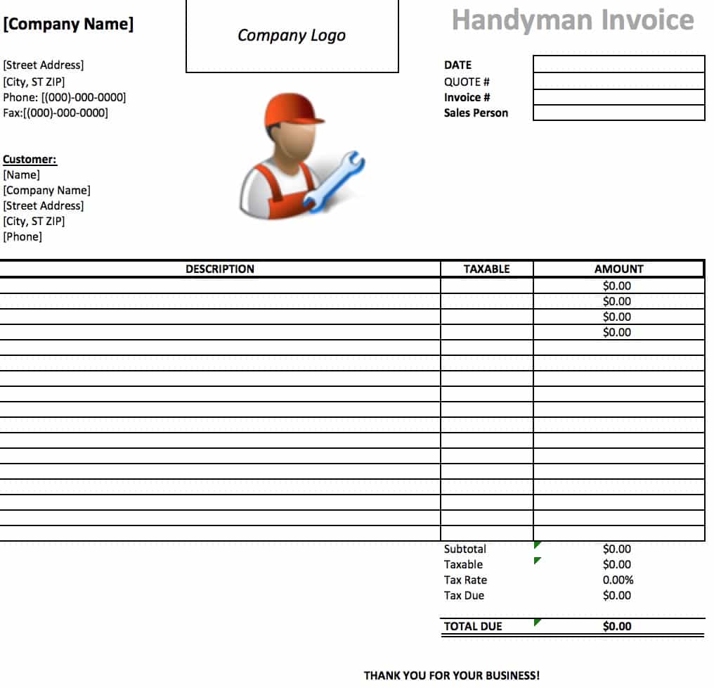 Free Handyman Invoice Template | Excel | PDF | Word (.doc)