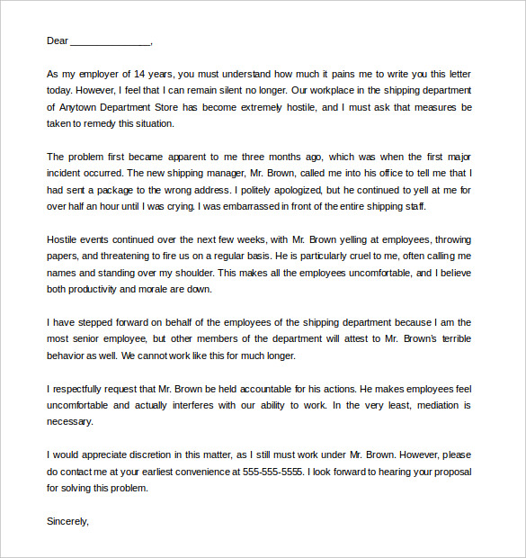 Hostile Workplace Complaint Letter Emmamcintyrephotography