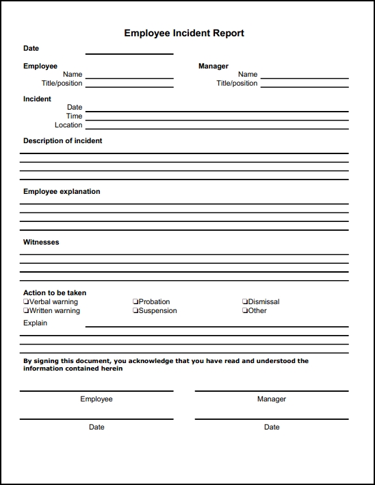 workplace incident report form template
