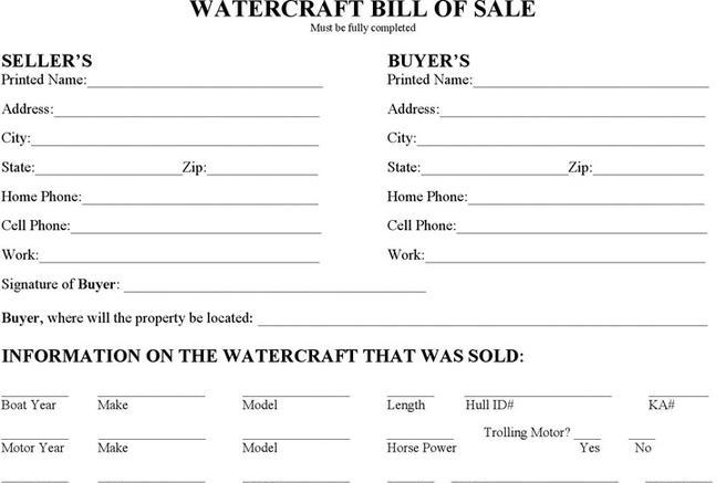 Download The Watercraft Bill of Sale FREE