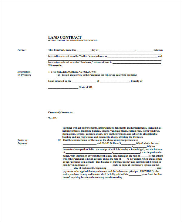 7+ Land Contract Forms   Free Sample, Example, Format | Free 