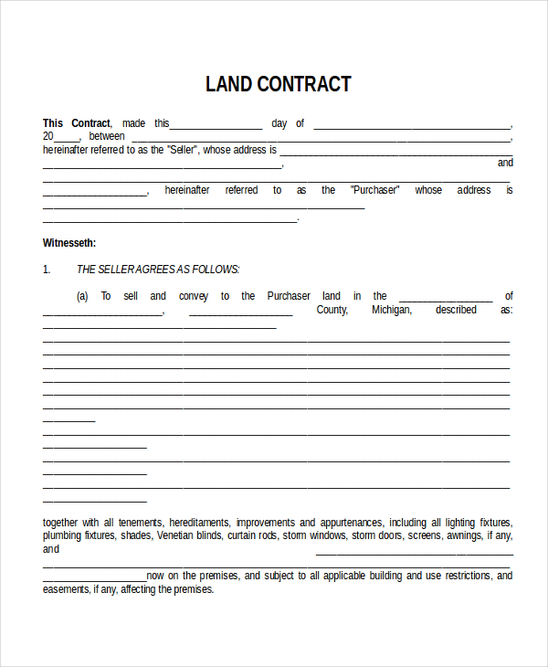 7+ Land Contract Templates   Free Sample,Example Format Download 