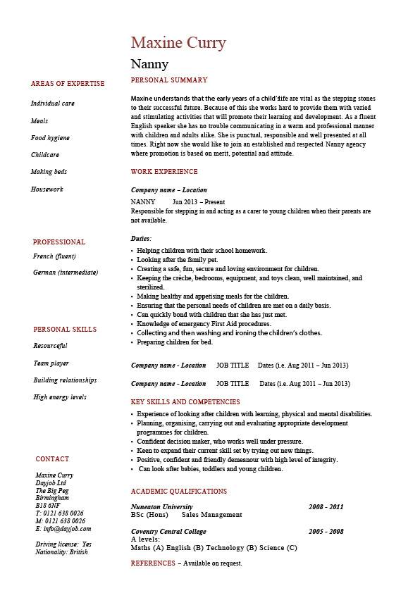 Nanny Resume Template