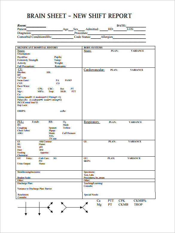 Nursing Assistant Report Sheet Templates