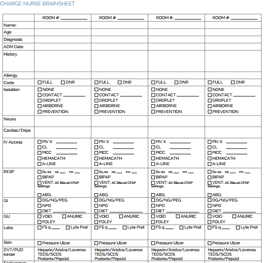The Ultimate Nursing Brain Sheet Database (33 nurse report sheet 