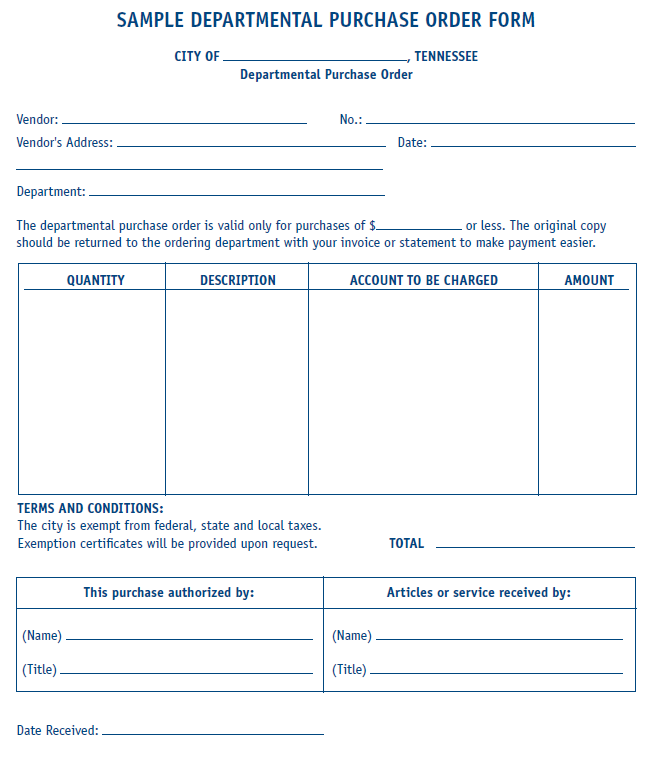 Departmental Purchase Order Form (Sample) | MTAS