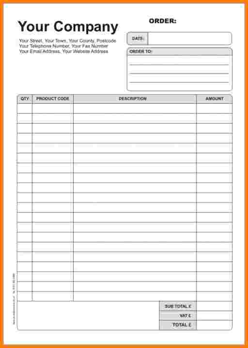 Paper Order Form Template