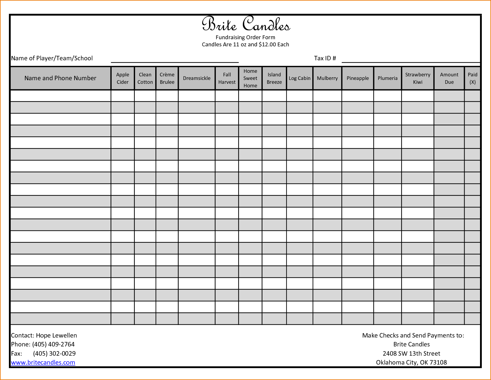 Order Sheet Template