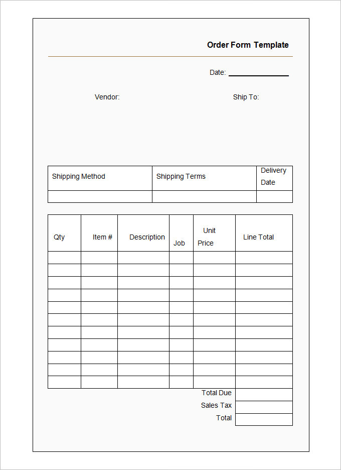 6+ Free Order Form Template | Timeline Template