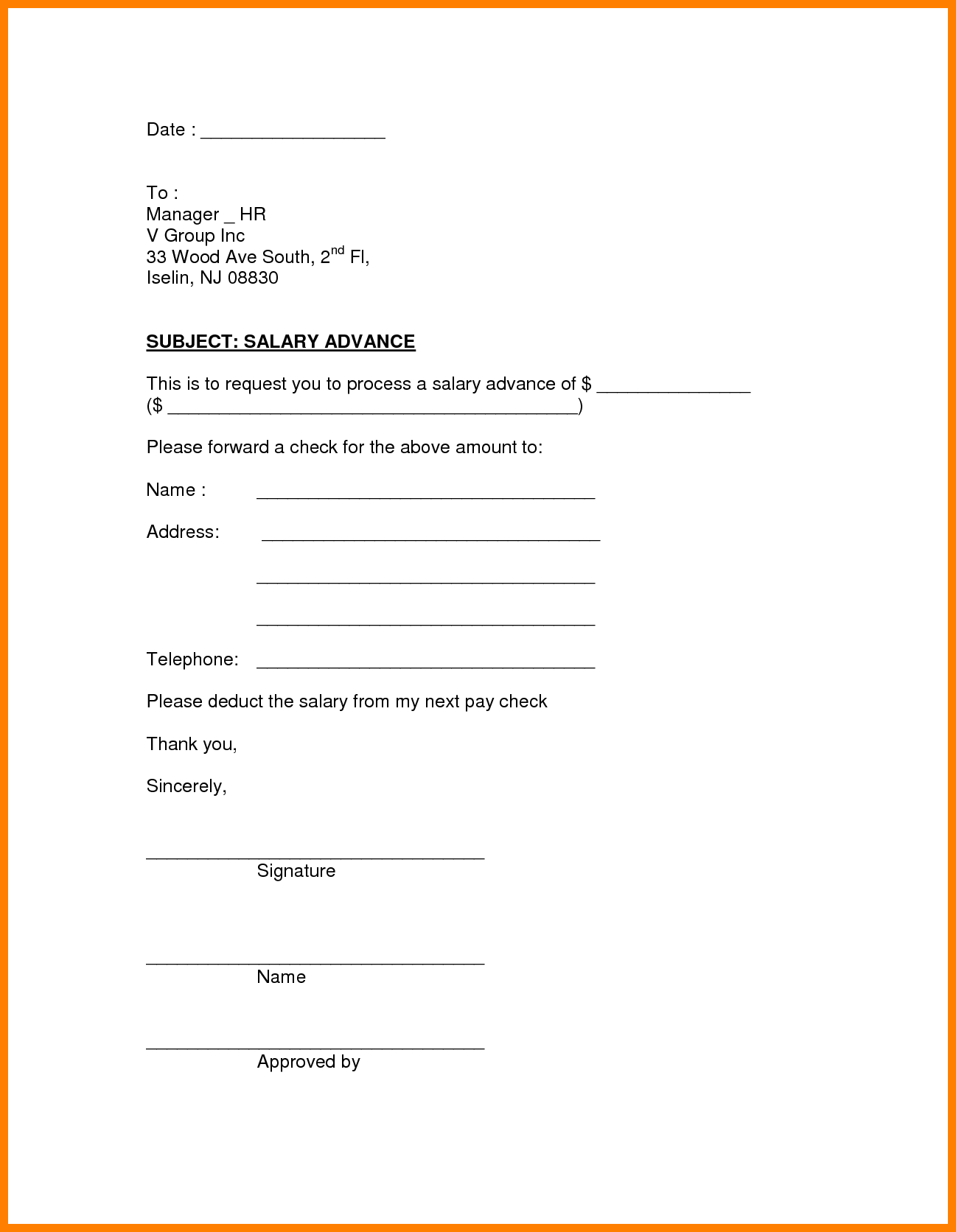 Payroll Advance Form Template