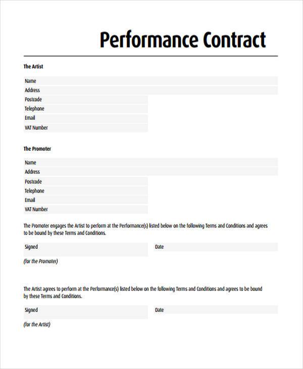 Sample Performance Contract Form   Free Documents in Word, PDF