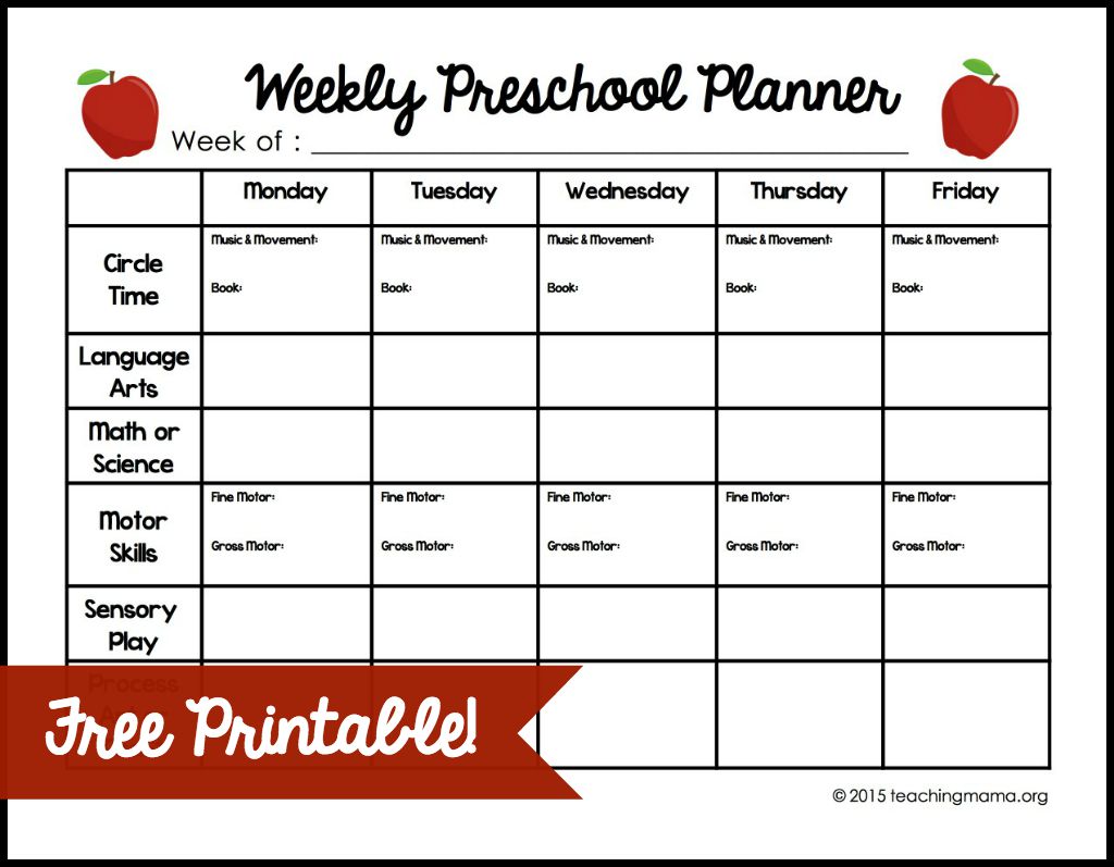 Weekly Lesson Plan Template for Preschool | Teacherplanet.com