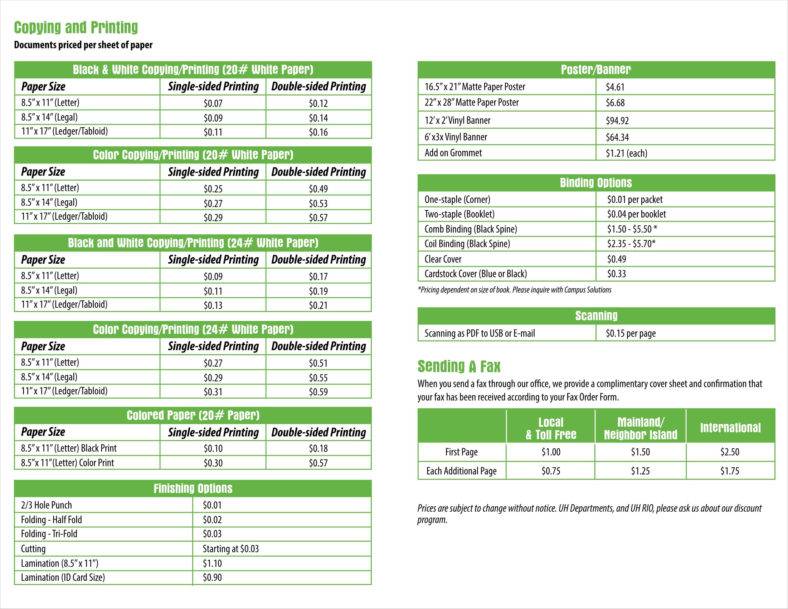 Price Sheet Template Emmamcintyrephotography