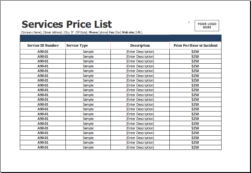 Price Sheet Template Emmamcintyrephotography