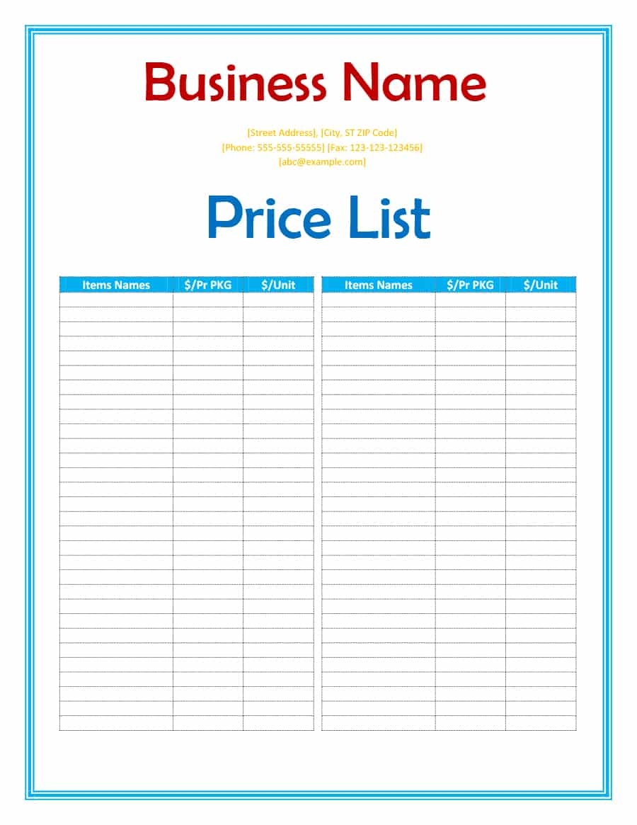 40 FREE Price List Templates (Price Sheet Templates)   Template Lab