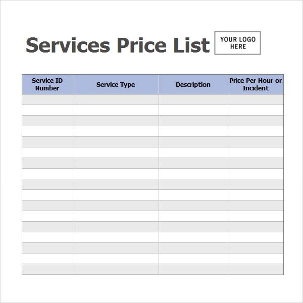 Downloadable Product Price List Template Sample : vlashed