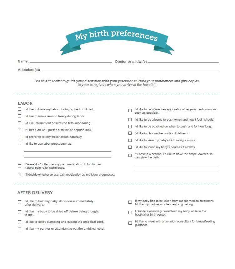 47+ Printable Birth Plan Templates [Birth Plan Checklist 