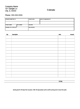 Printable Construction Estimate Template ...