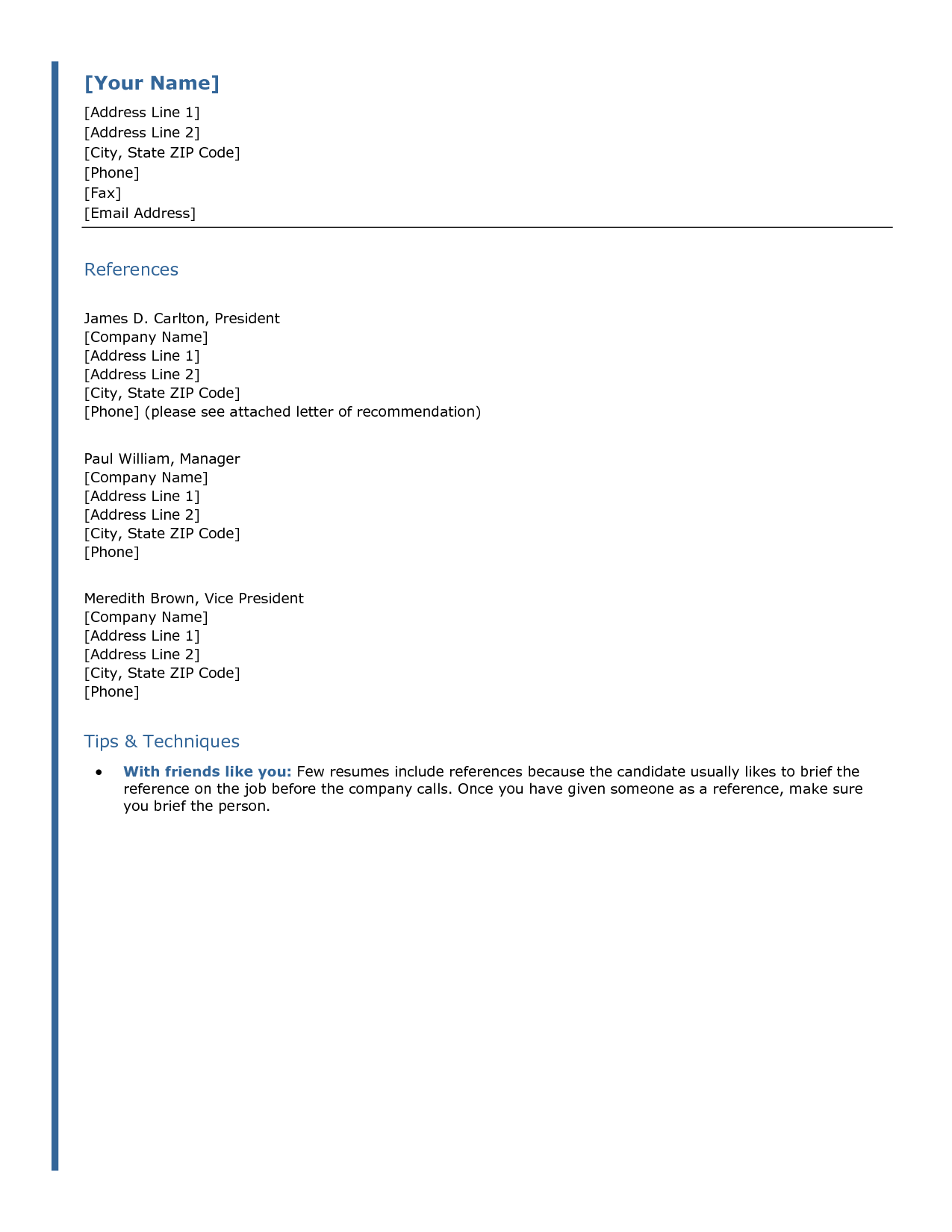 Professional Reference List Template Word Emmamcintyrephotography