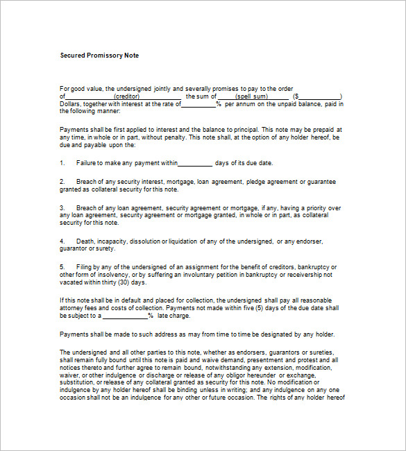 Secured Promissory Note Templates – 9+ Free Word, Excel, PDF 
