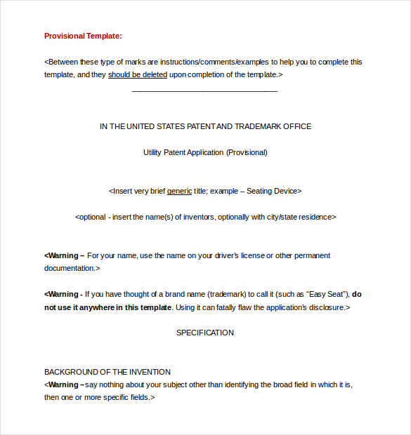 Free Provisional Patent Application Template | Templates at 