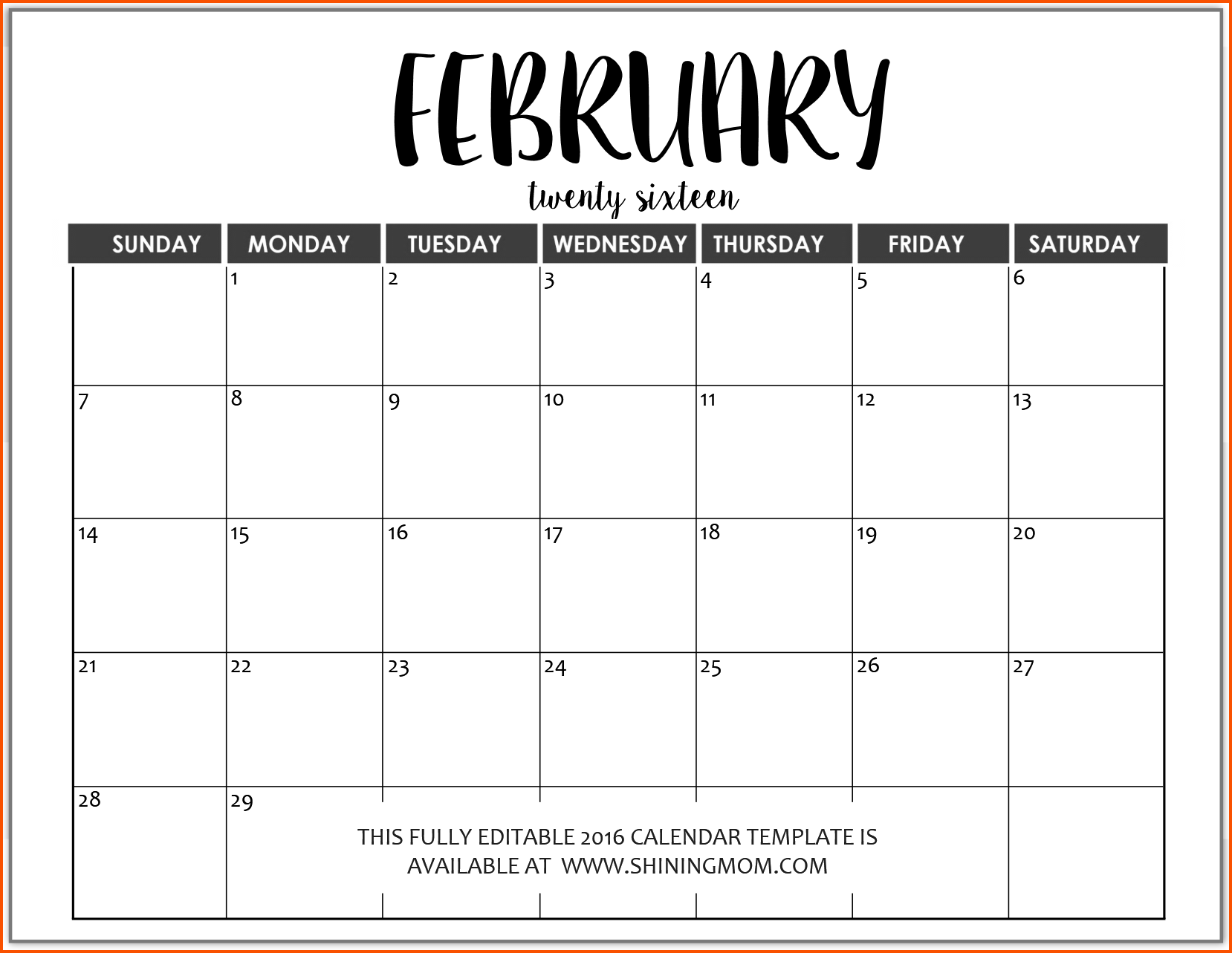 Printable Word Month Calendar