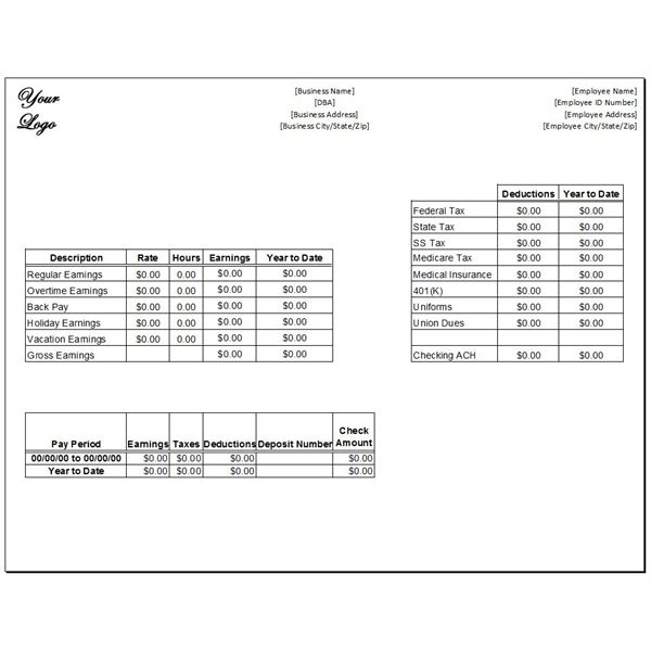 Quickbooks Pay Stub Template Excel Printable Templates