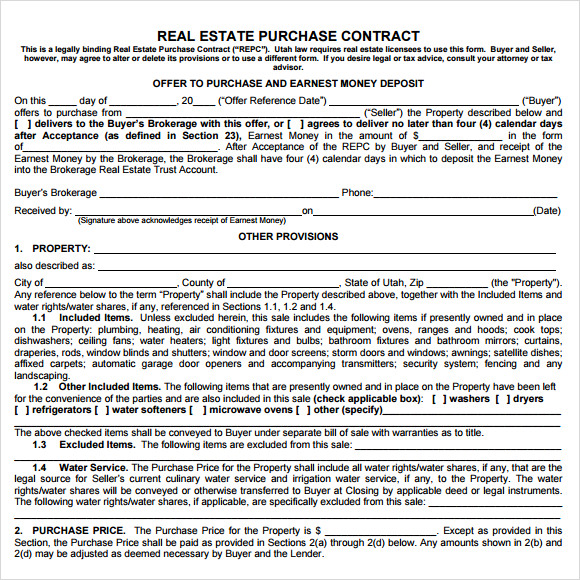 Template For Real Estate Purchase Agreement