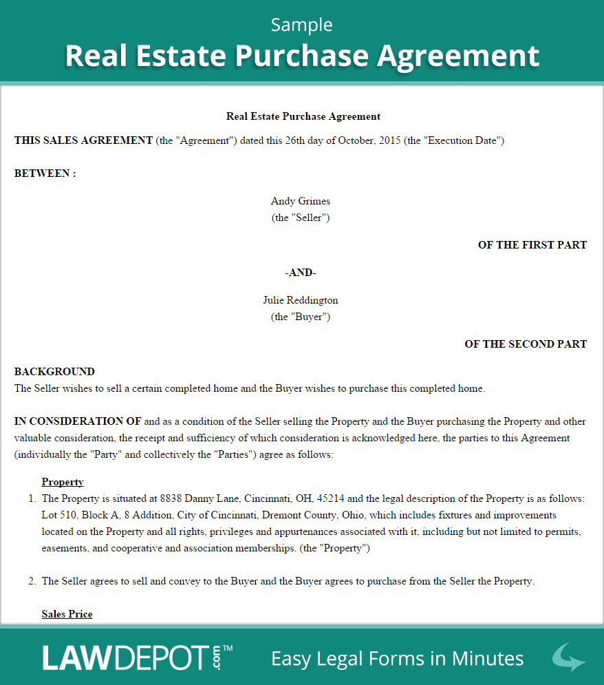 Real Estate Purchase Agreement (United States) Form   LawDepot