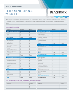 Fillable Online Retirement expense worksheet   BlackRock Fax Email 
