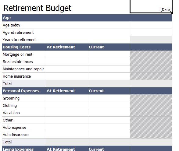 retirement budget form   Mini.mfagency.co