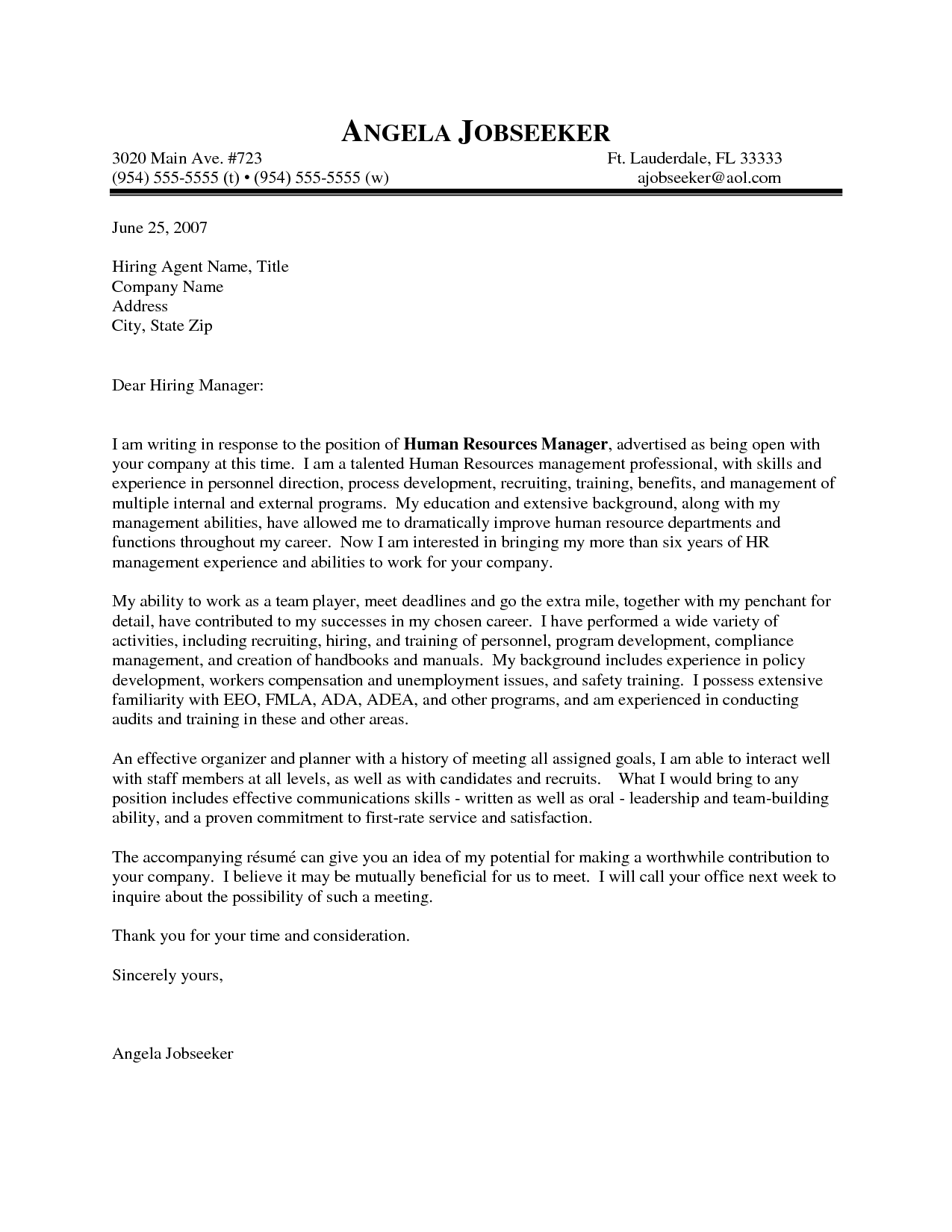 Sample Email To Hiring Manager