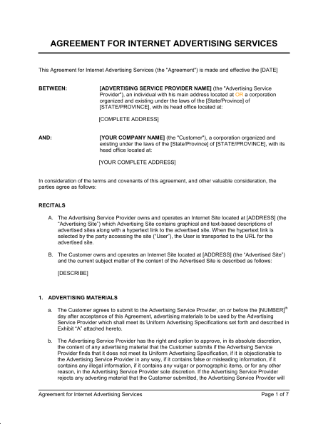 service agreement template doc agreement for interadvertising 