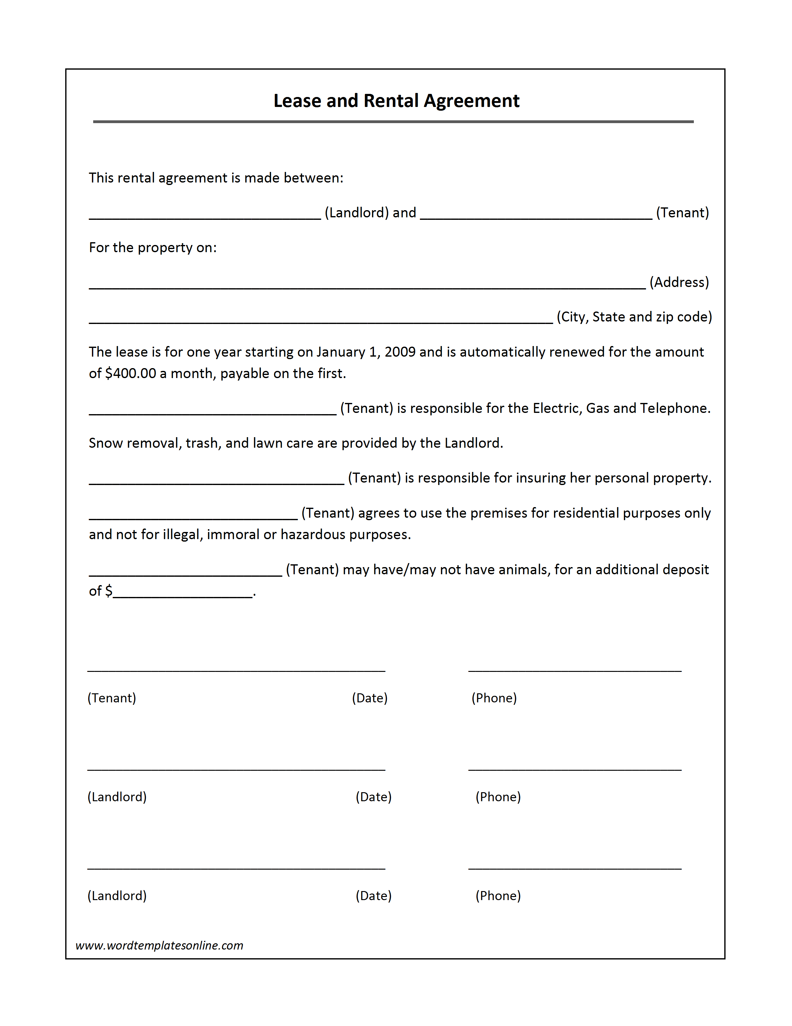 basic rental agreement template   Into.anysearch.co