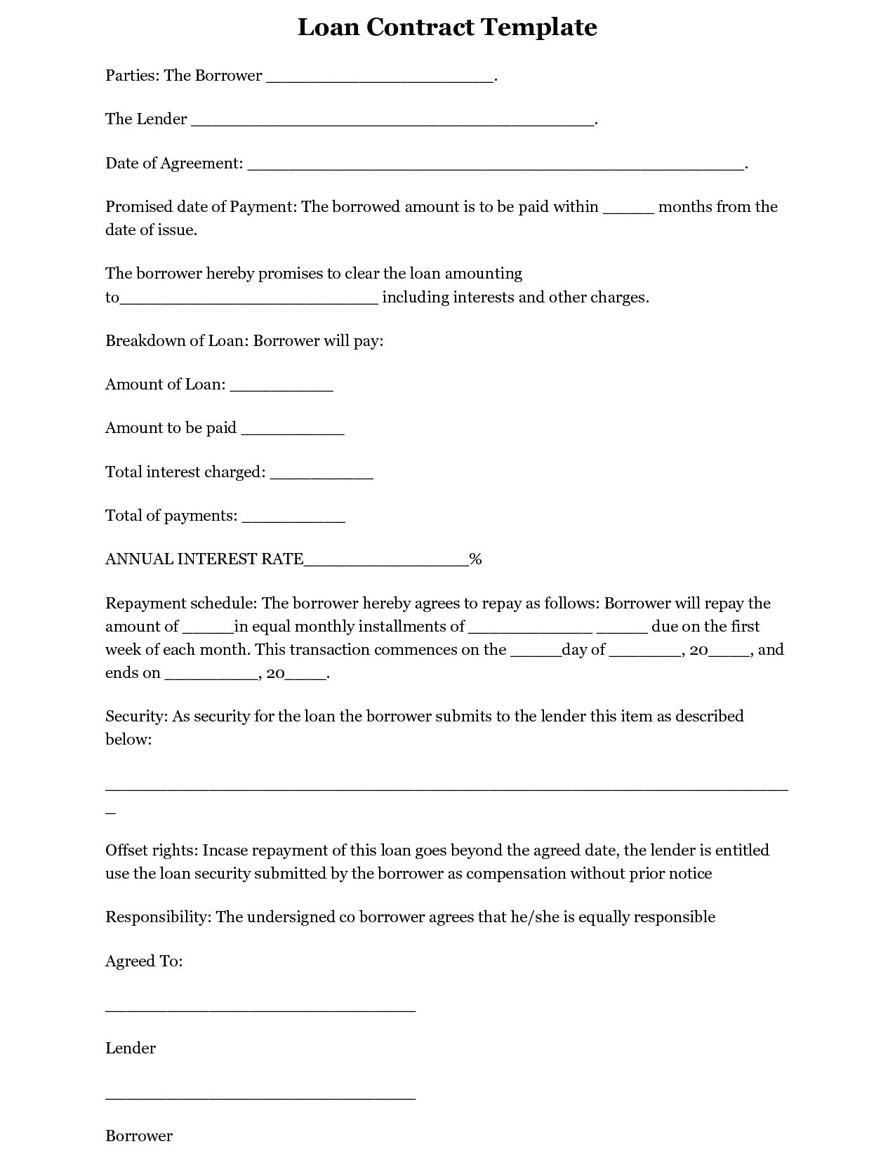 Debt Agreement Templates