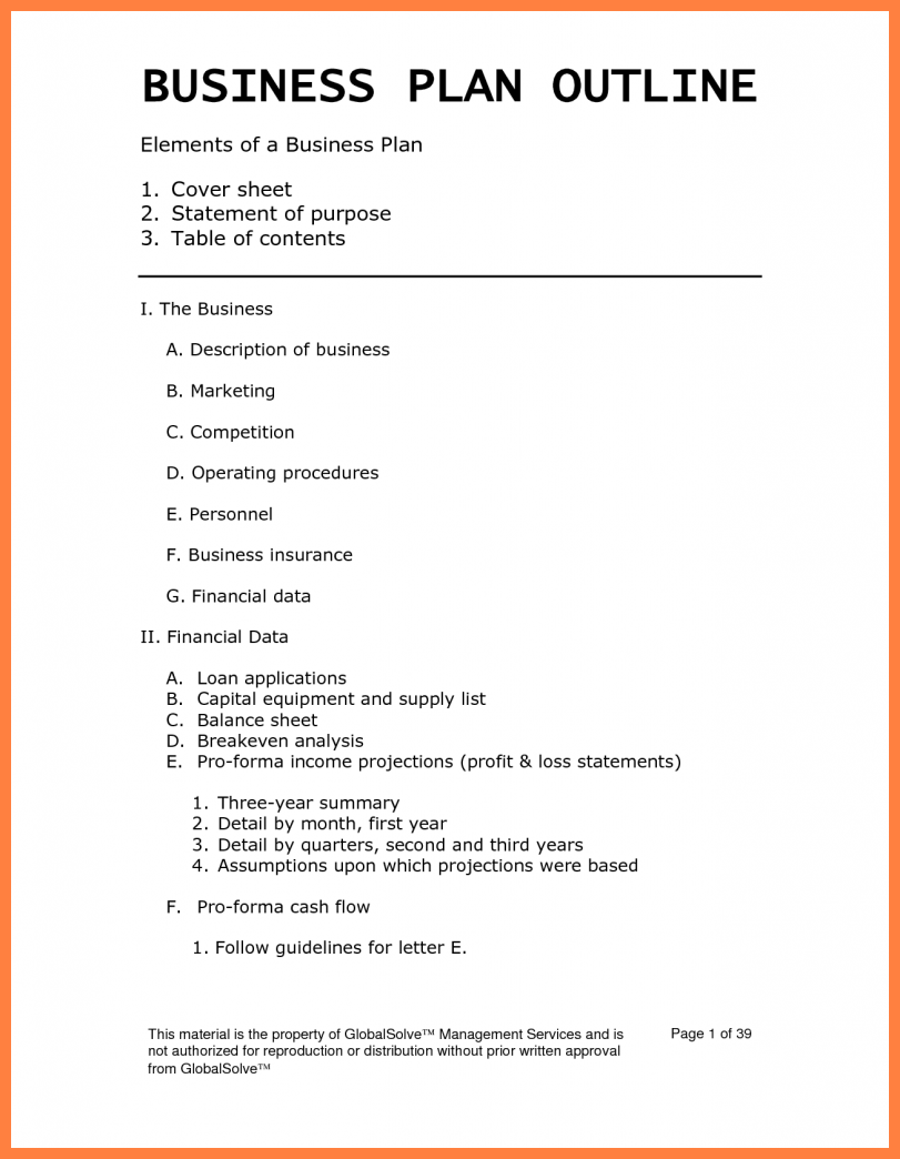 Sample One Page Business Plan Template Self Employment 