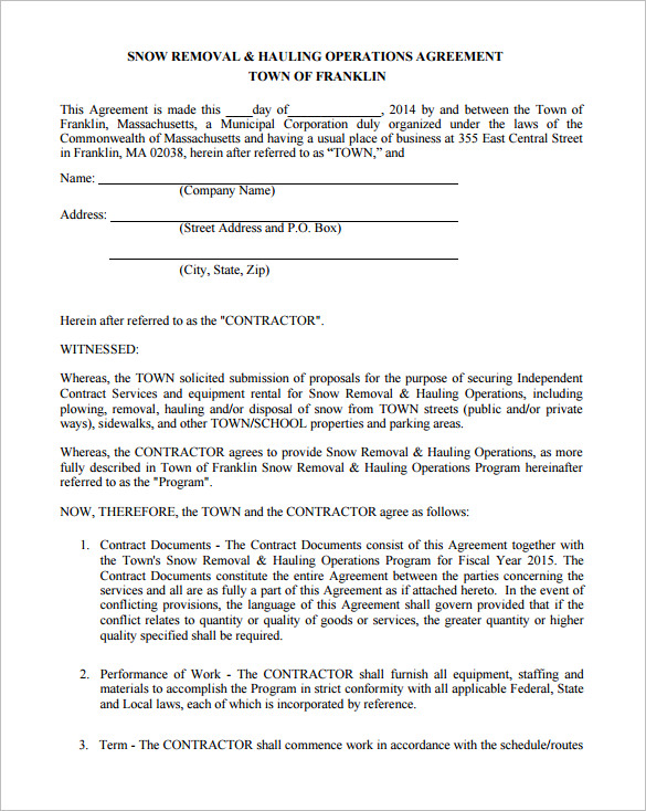 Snow Removal Contract Templates