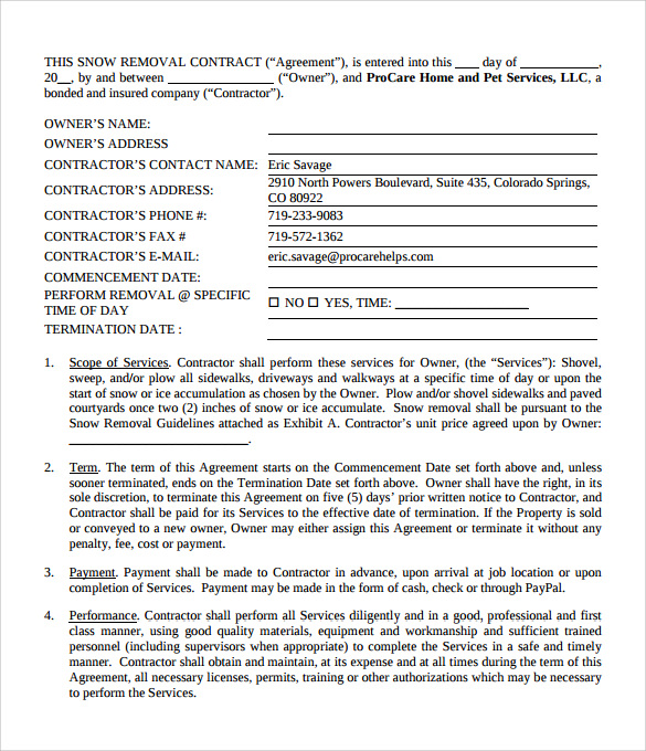 Snow Removal Contract Templates