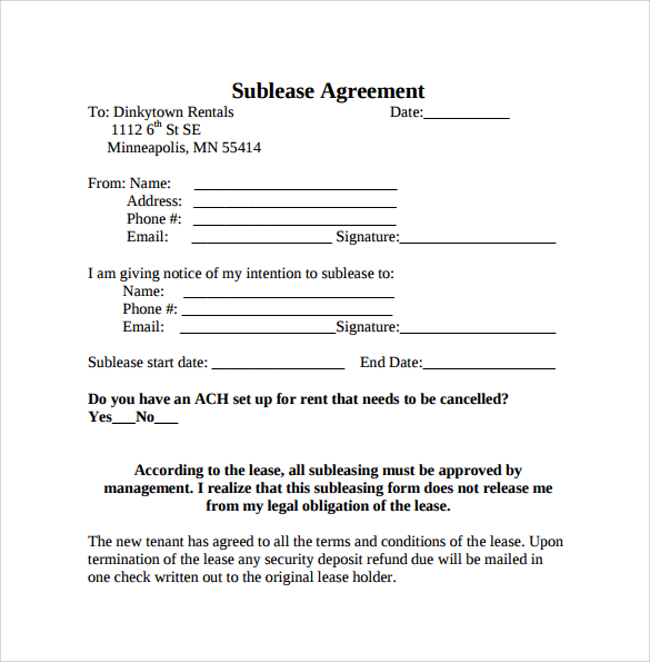 sample sublease agreement template sublet tenancy agreement 