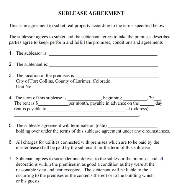sublease agreement template word printable sample sublease 