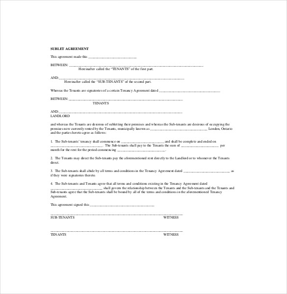 10+ Sublease Agreement Templates– Free Sample, Example, Format 
