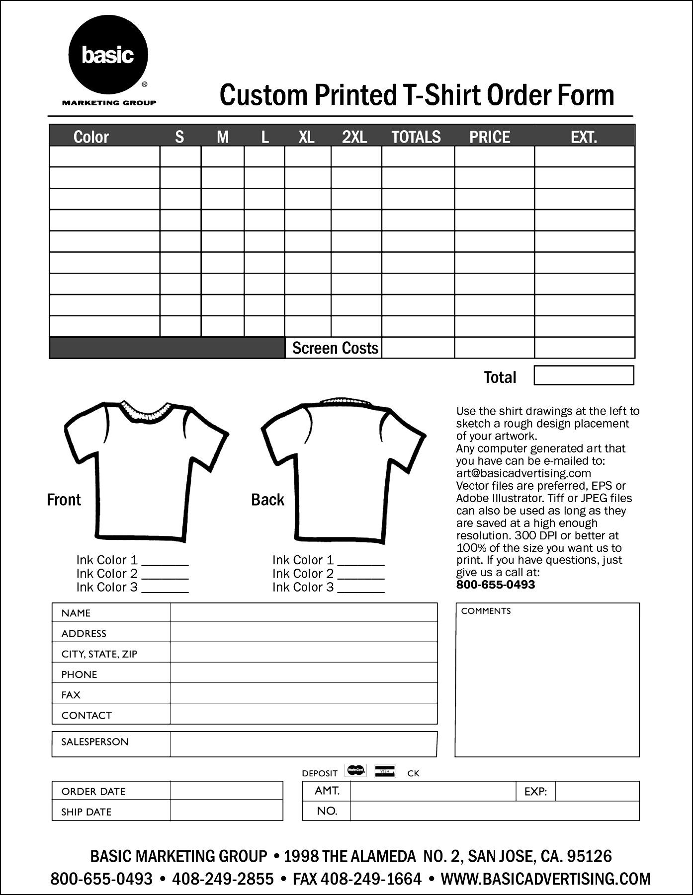 T Shirt Order Form Template Excel