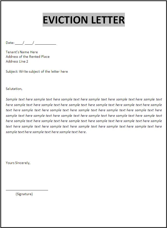 Sample Letter To Evict Tenant