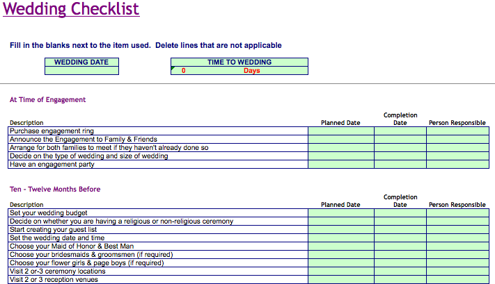 Wedding Checklist Microsoft Excel Templates Wedding Planning 