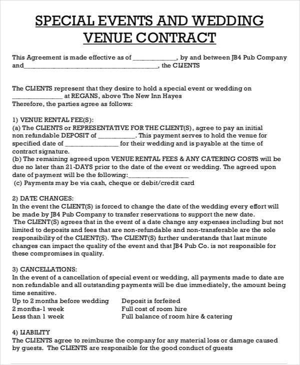 Wedding Venue Contract Template