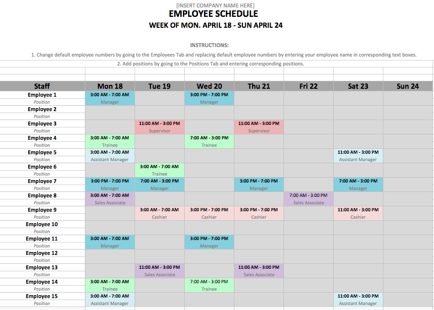 How To Set Up A Work Schedule In Excel