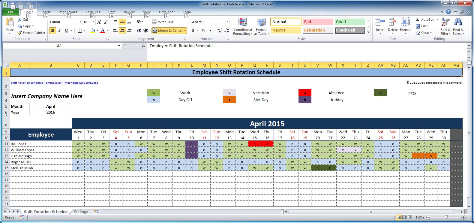 Weekly Employee Shift Schedule Template Excel ...