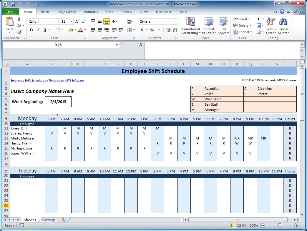 Shift Schedule Template Free Download