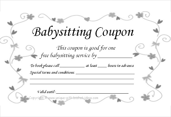 babysitting gift certificate template ba sitting coupon template 