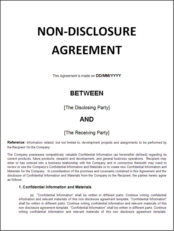 non disclosure agreement nda template business non disclosure 